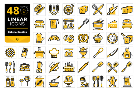 Vector set of linear icons, bakery and cooking. High quality modern icons for suitable for print, website and presentationのイラスト素材