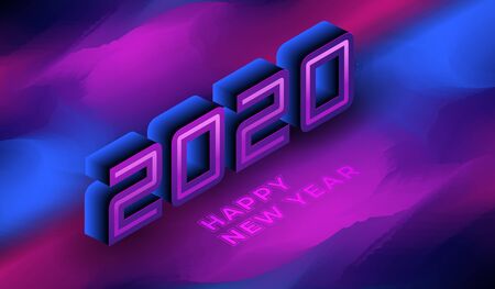Happy New 2020 Year isometric violet background. Vector illustration for banner, header and website.のイラスト素材