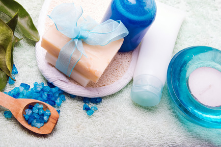 Blue colored spa cosmeticsの写真素材