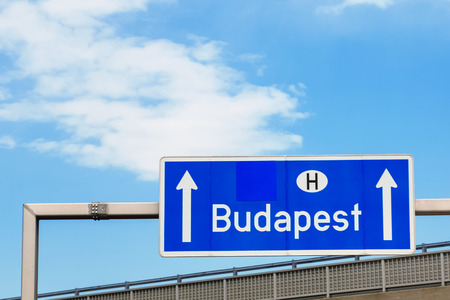 Budapest Hungary sign on the highwayの写真素材