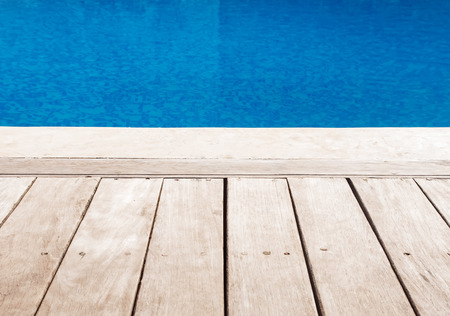 Wooden platform near the swimming poolの写真素材