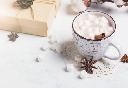 Hot chocolate with marshmallows close-upの写真素材