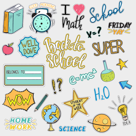 Set of back to school themed stickersのイラスト素材