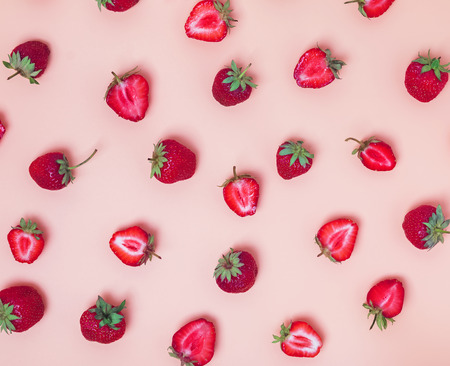 Strawberries pattern on the bright background.の写真素材