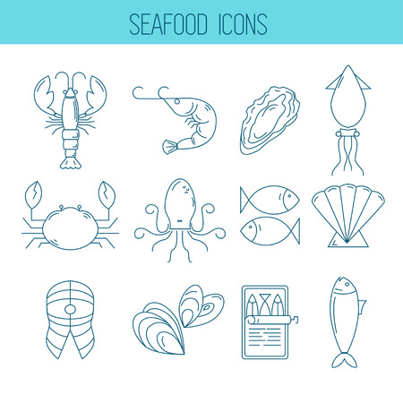 Set of sea food iconsの写真素材
