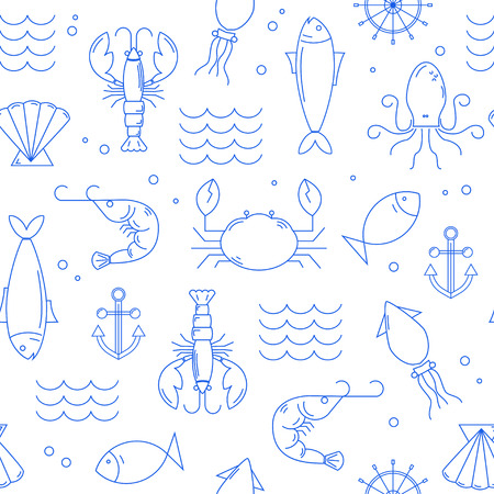 Seamless pattern with seafoodの写真素材