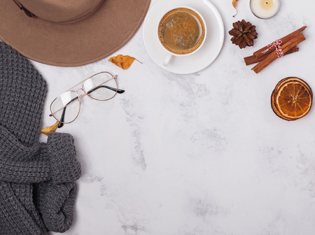 Feminine autumn aceessories flat lay.の写真素材