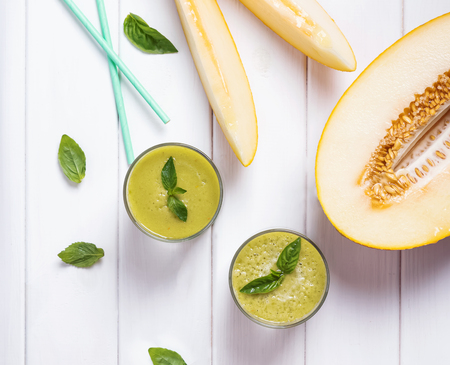 Delicious refreshing melon smoothieの写真素材