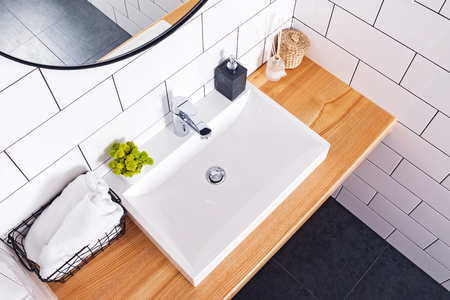 Modern bathroom interior in detailsの写真素材