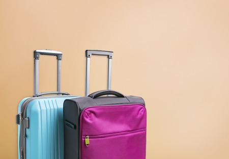 Two suitcases of pink and blue colorの写真素材