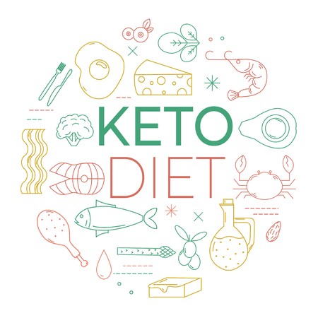 Ketogenic diet concept. Thin line food collection. Products for keto nutrition.のイラスト素材