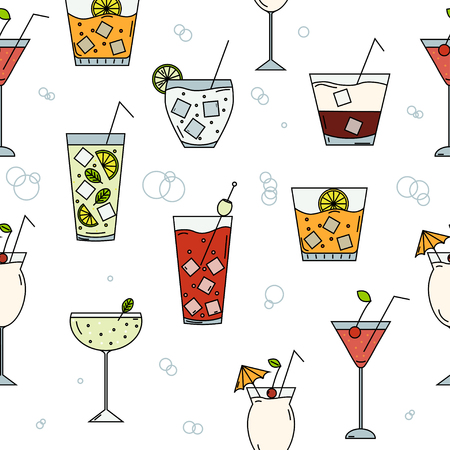 Seamless pattern with different cocktails thin lineの写真素材