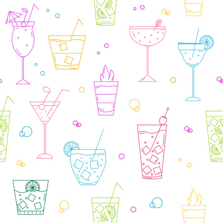 Seamless pattern with different types of cocktailsの写真素材