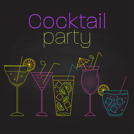 Simple line style cocktails on black backgroundの写真素材