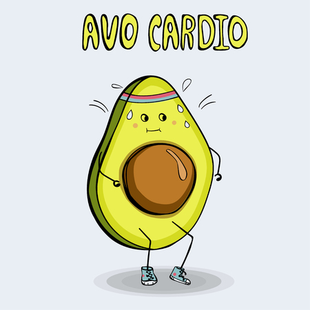Funny poster or t-shirt template with cartoon avocado joggingのイラスト素材