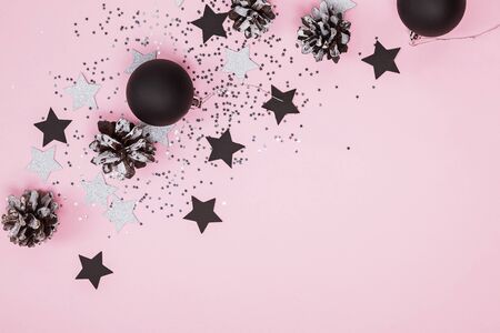 Creative composition with star shaped glitter and other decor.の写真素材