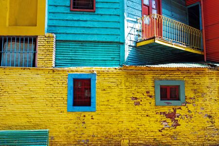 Bright walls of the building in district La Boca, Buenis Aires, Argentinaの写真素材