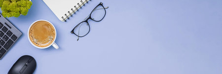 Banner with modern office related object and copy space.の写真素材