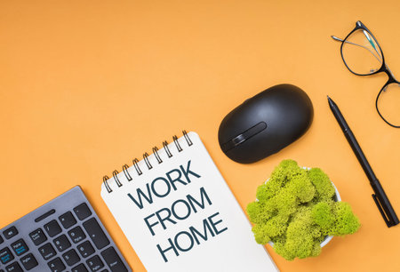 Quarantine concept flat lay of work space essentials with copy space.