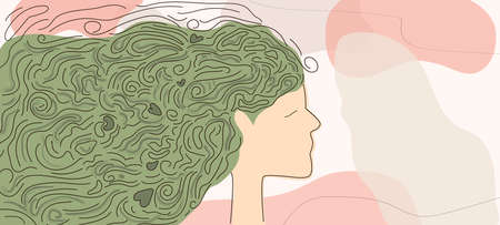Abstract woman head profile with swirls in hair. Mental health concept.のイラスト素材