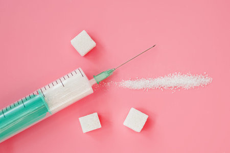 Syringe with granulated sugar inside.