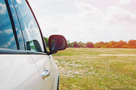 Close-up of a car standing on the countrysideの写真素材