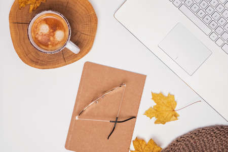 Autumn workspace composition, top viewの写真素材