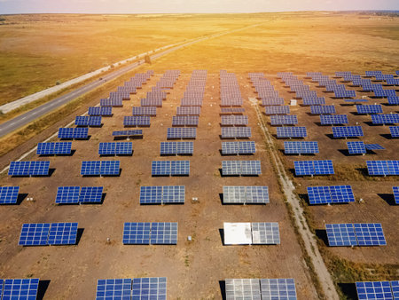Aerial view of the solar panels in solar farm