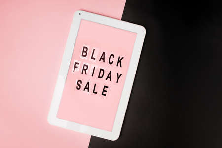 Tablet mock-up with text Black Friday Saleの写真素材