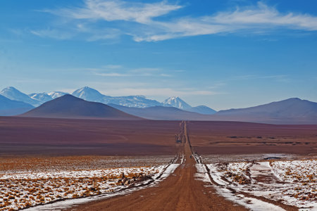 Road going to Volcanoes of Atacama desertの写真素材