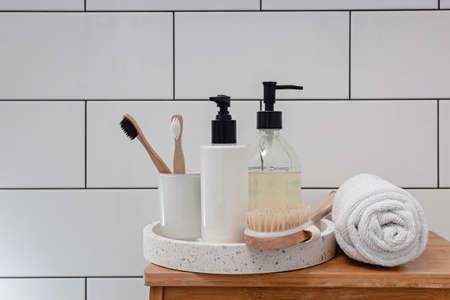 spa composition on white wooden backgroundの写真素材