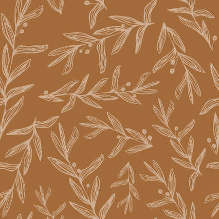 Abstract Botanical Seamless pattern with line art plant branchesのイラスト素材