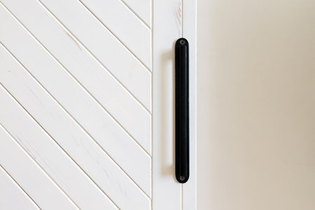 White wooden sliding door with white handle, minimalist interiorの写真素材