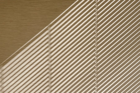 Sunlight throught the blinds creating striped shadow on the wall, abstract backgroundの写真素材
