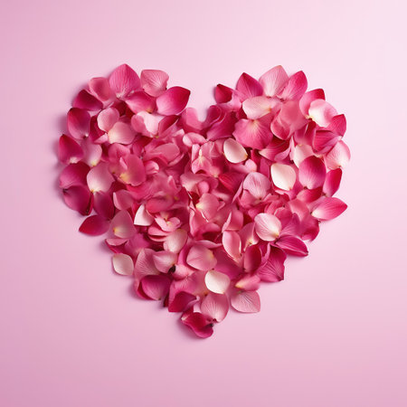 Heart made of rose petals on pink background, Valentine's day celebration, generative aiの素材
