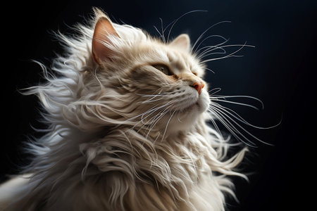 Cat with long fur resisting a strong wind, windy weather, generative aiの素材