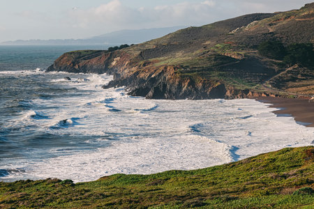 Northern California coast near San Francisco, point Bonita, big waves on the ocean