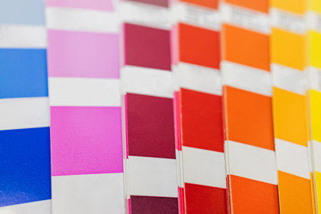 Close-up of color guide, paint swatches, design and printing