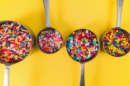 Decorative festive sugar sprinkles of various shapes and colors