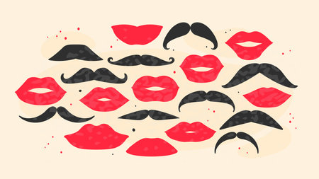 Collection of mustaches and lips. Vector flat style illustration isolated on white backgroundのイラスト素材