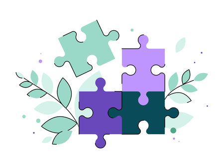 puzzle pieces. business concept. teamwork. Symbol of teamwork, corporate organization, partnership, problem solving, innovative business approach, brainstorming, unique ideas and skills. Vector illustration flat design style.のイラスト素材
