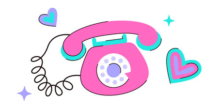 Old fashioned phone, nostalgia. Vintage style wired telephone. Bright retro element. Nostalgia for the 90s.のイラスト素材