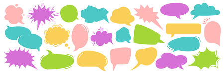 Speech Bubble set. Talk bubble. Blank empty vector Speech Bubble set. Talk bubble. Blank empty colorful speech bubbles. Colorful blank empty speech bubbles bubble text, cartoon chatting box, message box, communication frame. Vector illustrationのイラスト素材