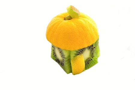 Fruity house made from kiwi and lemon peaces. Isolated on white.の写真素材
