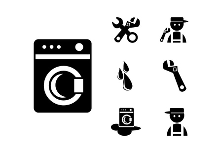 Black Washing machine  Icons Set, illustrationの写真素材
