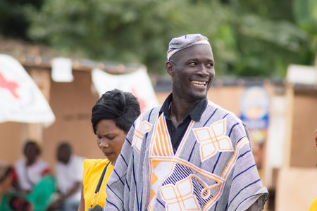 August 29, 2014 the opening day of the festival fish we can see the joy of the man who is the promoter of this event.のeditorial素材