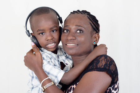 This young woman is happy with her with her Whom she Took a picture.の写真素材