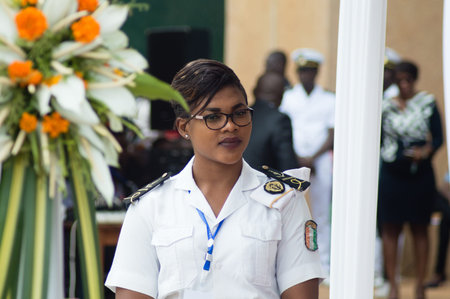 Abidjan, Ivory Coast - August 3, 2017: Epaulets ceremony for students leaving the Maritime Academy....