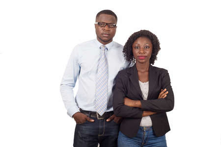 Team of woman and businessman standing.Sitting arms crossed. Friendship concept of colleagues or women. Side view isolated on white background.の写真素材