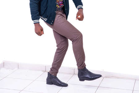 portrait of a man wearing black shoes.の写真素材